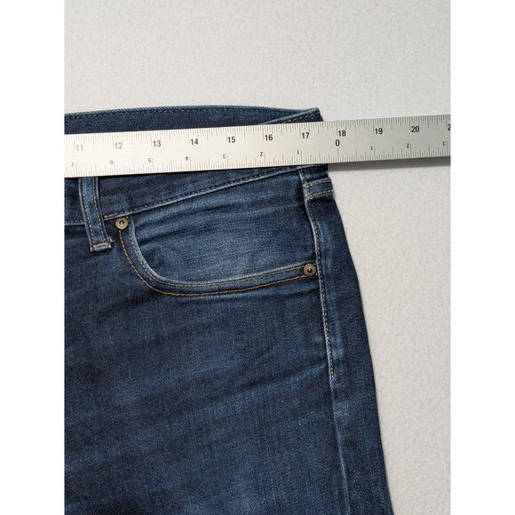 UNIQLO Slim Straight Jeans Japanese Kaihara Denim Low Rise Dark Wash 35x32 - Picture 13 of 16